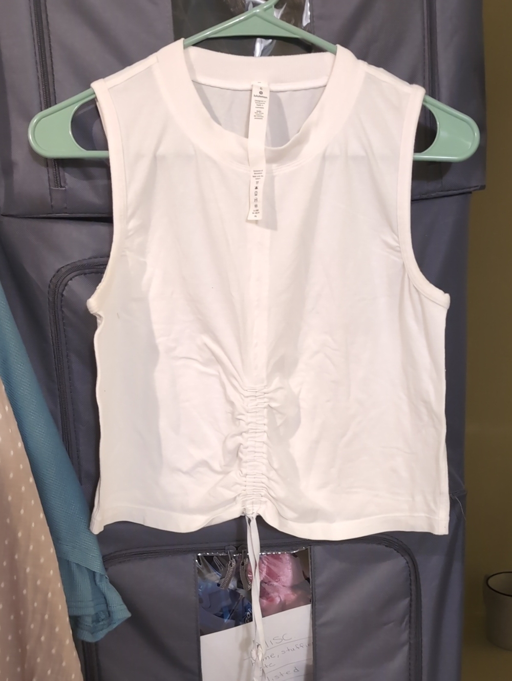 lululemon athletica White Sleeveless Ruched Drawstring Tank